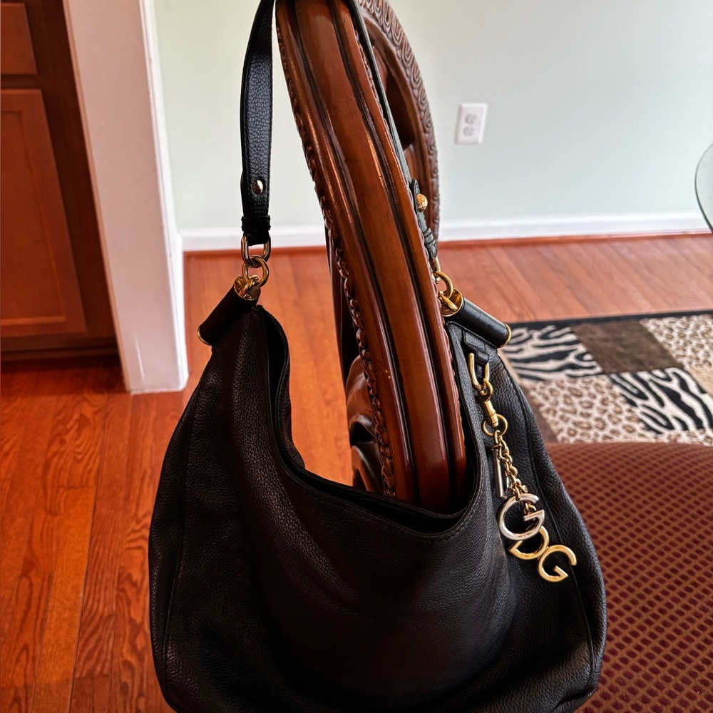 Elegant Dolce & Gabbana Black Hobo Bag with Gold Hardware